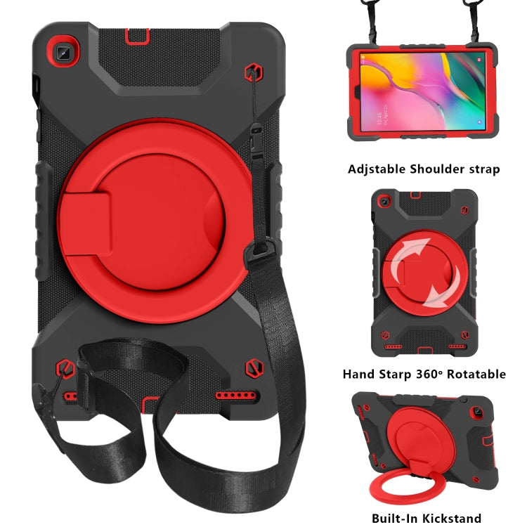 For Samsung Galaxy Tab A 10.1 T510 / T515 PC + Silicone Shockproof Combination Case with 360 Degree Rotating Holder & Handle & Shoulder Strap