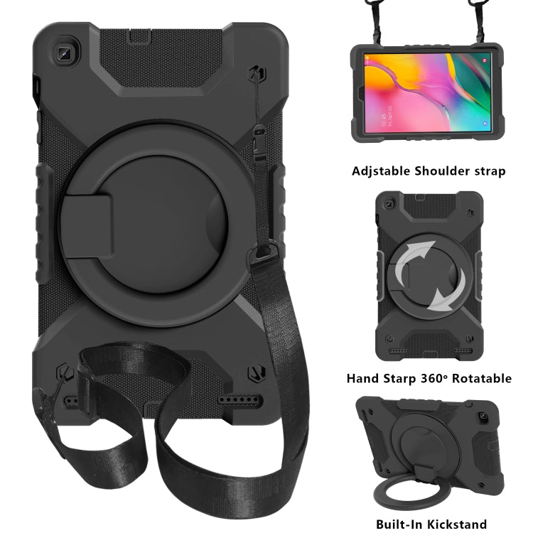 For Samsung Galaxy Tab A 10.1 T510 / T515 PC + Silicone Shockproof Combination Case with 360 Degree Rotating Holder & Handle & Shoulder Strap
