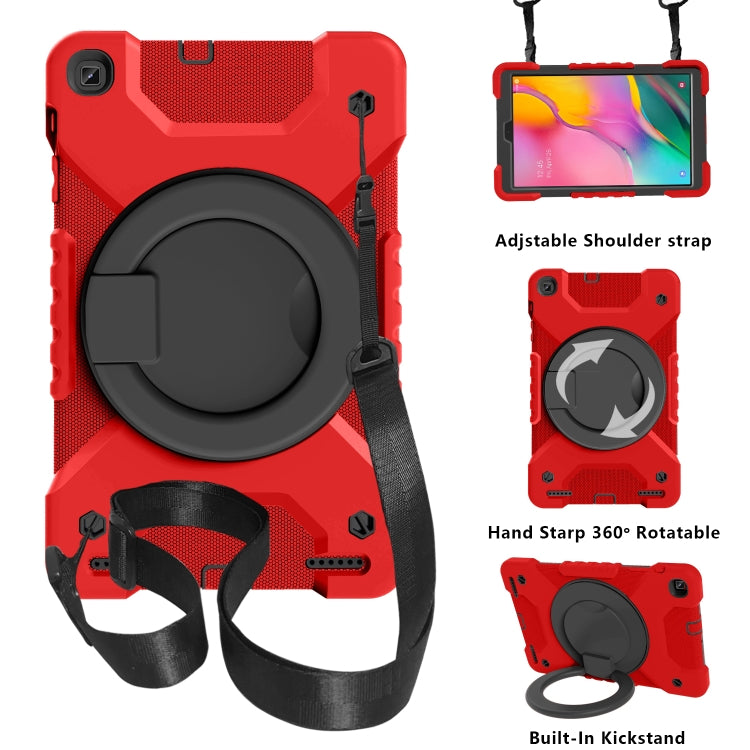 For Samsung Galaxy Tab A 10.1 T510 / T515 PC + Silicone Shockproof Combination Case with 360 Degree Rotating Holder & Handle & Shoulder Strap