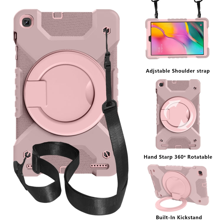For Samsung Galaxy Tab A 10.1 T510 / T515 PC + Silicone Shockproof Combination Case with 360 Degree Rotating Holder & Handle & Shoulder Strap