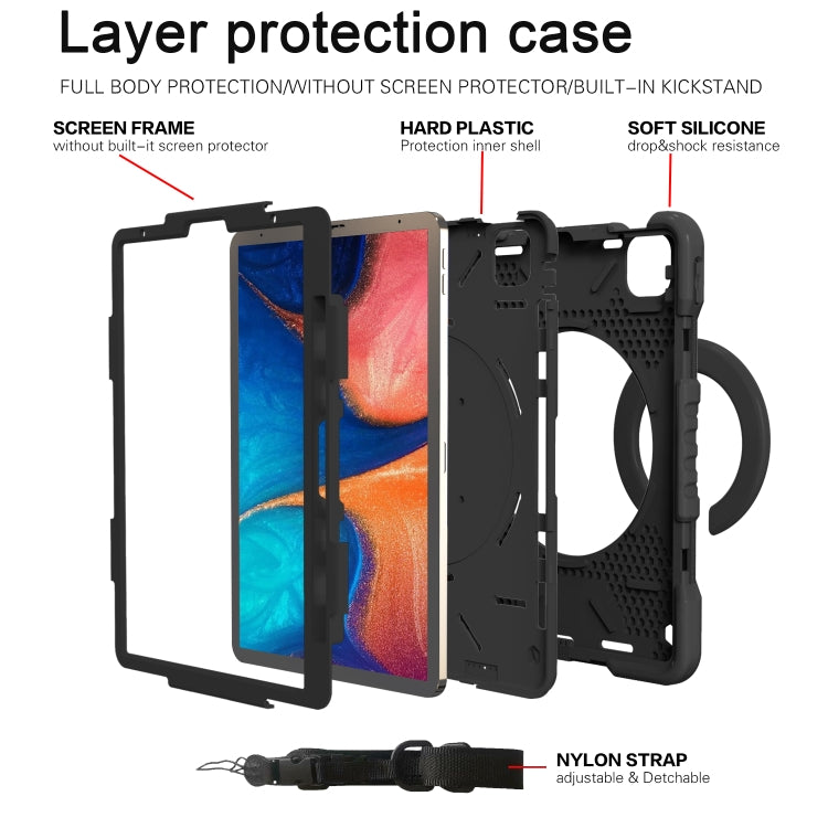 For iPad Pro 11 (2018/2020) PC + Silicone Shockproof Combination Tablet Case with 360 Degree Rotating Holder & Handle & Shoulder Strap