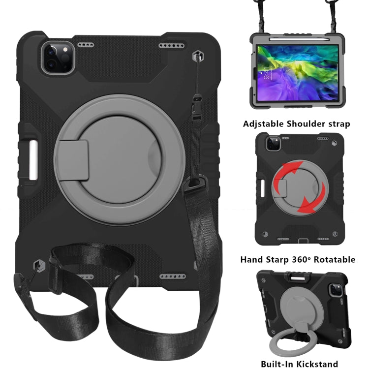 For iPad Pro 11 (2018/2020) PC + Silicone Shockproof Combination Tablet Case with 360 Degree Rotating Holder & Handle & Shoulder Strap