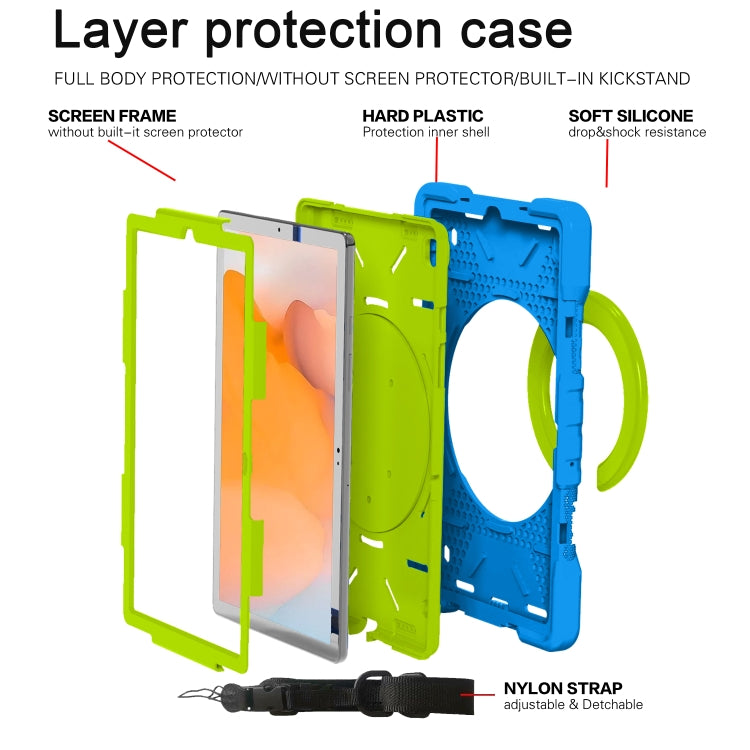 For Samsung Tab A7 10.4 (2020) T500/T505 PC + Silicone Shockproof Combination Case with 360 Degree Rotating Holder & Handle & Shoulder Strap