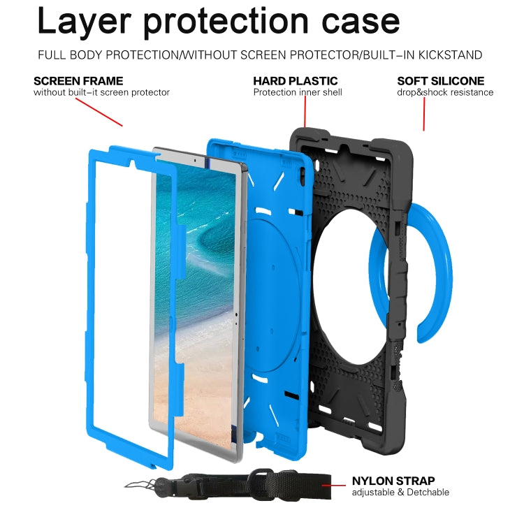 For Samsung Tab A7 10.4 (2020) T500/T505 PC + Silicone Shockproof Combination Case with 360 Degree Rotating Holder & Handle & Shoulder Strap