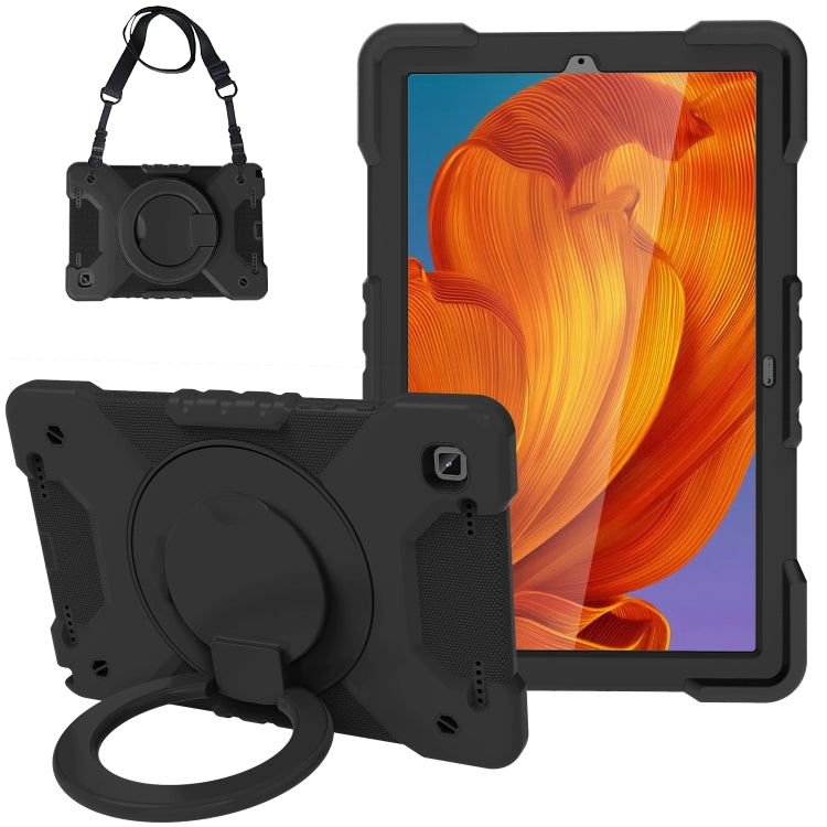 For Samsung Tab A7 10.4 (2020) T500/T505 PC + Silicone Shockproof Combination Case with 360 Degree Rotating Holder & Handle & Shoulder Strap