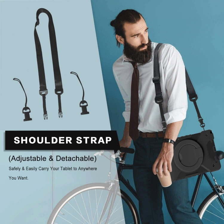 For Samsung Tab A7 10.4 (2020) T500/T505 PC + Silicone Shockproof Combination Case with 360 Degree Rotating Holder & Handle & Shoulder Strap