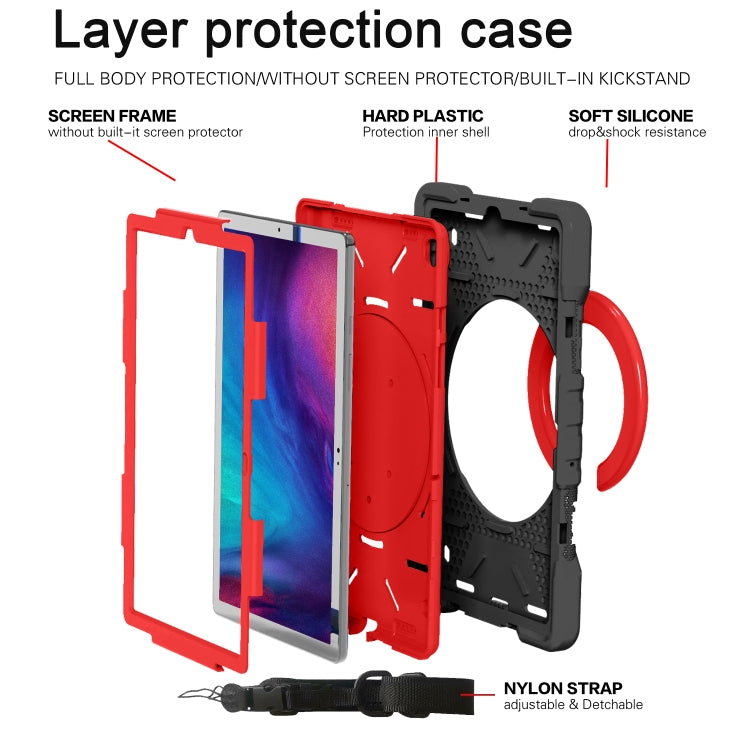 For Samsung Tab A7 10.4 (2020) T500/T505 PC + Silicone Shockproof Combination Case with 360 Degree Rotating Holder & Handle & Shoulder Strap