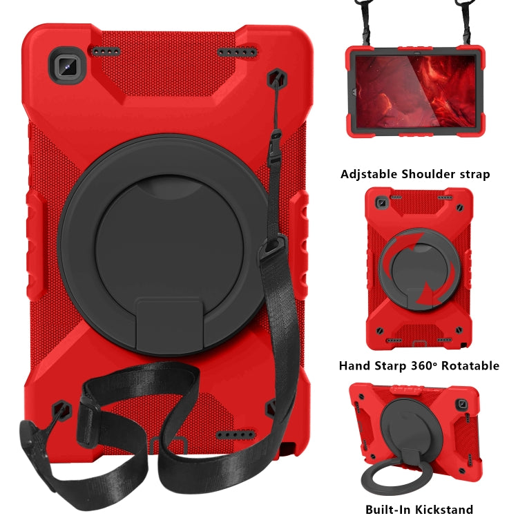 For Samsung Tab A7 10.4 (2020) T500/T505 PC + Silicone Shockproof Combination Case with 360 Degree Rotating Holder & Handle & Shoulder Strap