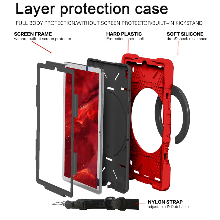 For Samsung Tab A7 10.4 (2020) T500/T505 PC + Silicone Shockproof Combination Case with 360 Degree Rotating Holder & Handle & Shoulder Strap