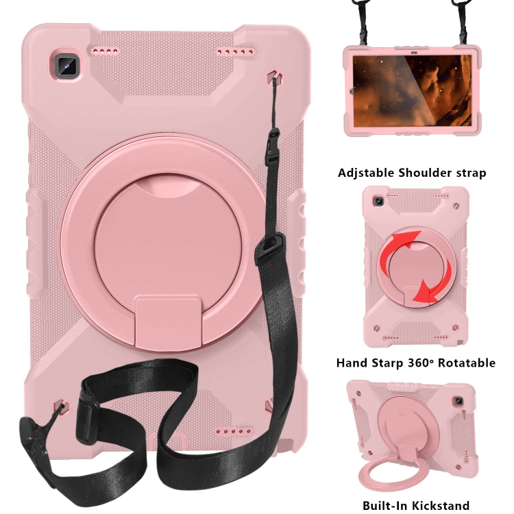 For Samsung Tab A7 10.4 (2020) T500/T505 PC + Silicone Shockproof Combination Case with 360 Degree Rotating Holder & Handle & Shoulder Strap