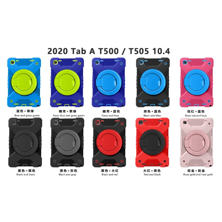 For Samsung Tab A7 10.4 (2020) T500/T505 PC + Silicone Shockproof Combination Case with 360 Degree Rotating Holder & Handle & Shoulder Strap
