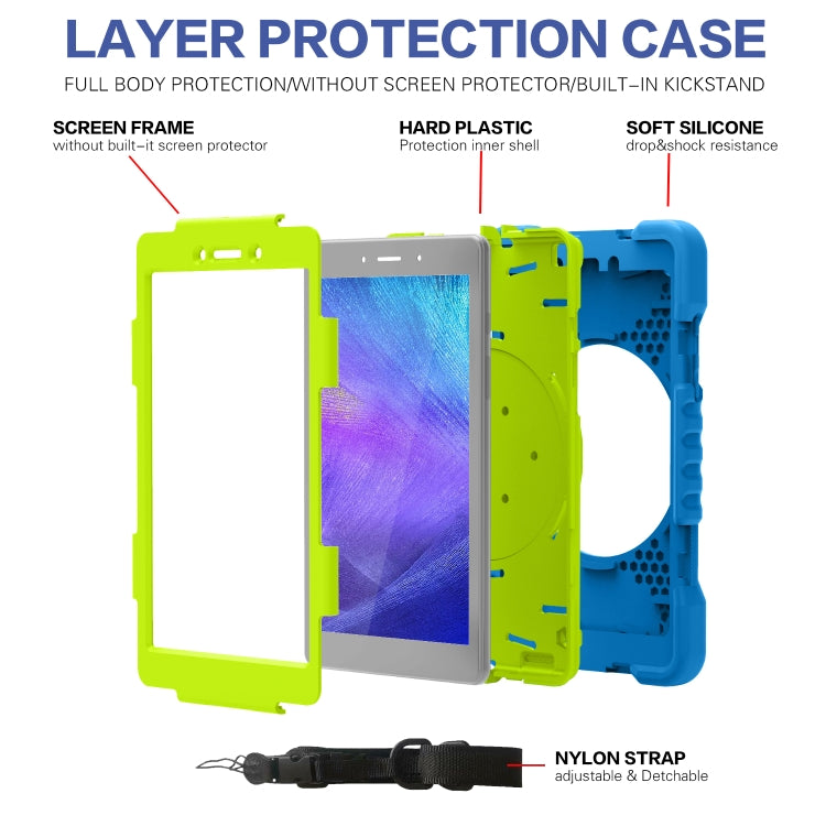 For Samsugn Galaxy Tab A 8.0 (2019) T290/T295 PC + Silicone Shockproof Combination Case with 360 Degree Rotating Holder & Handle & Shoulder Strap