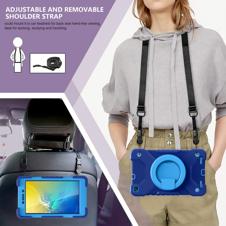 For Samsugn Galaxy Tab A 8.0 (2019) T290/T295 PC + Silicone Shockproof Combination Case with 360 Degree Rotating Holder & Handle & Shoulder Strap