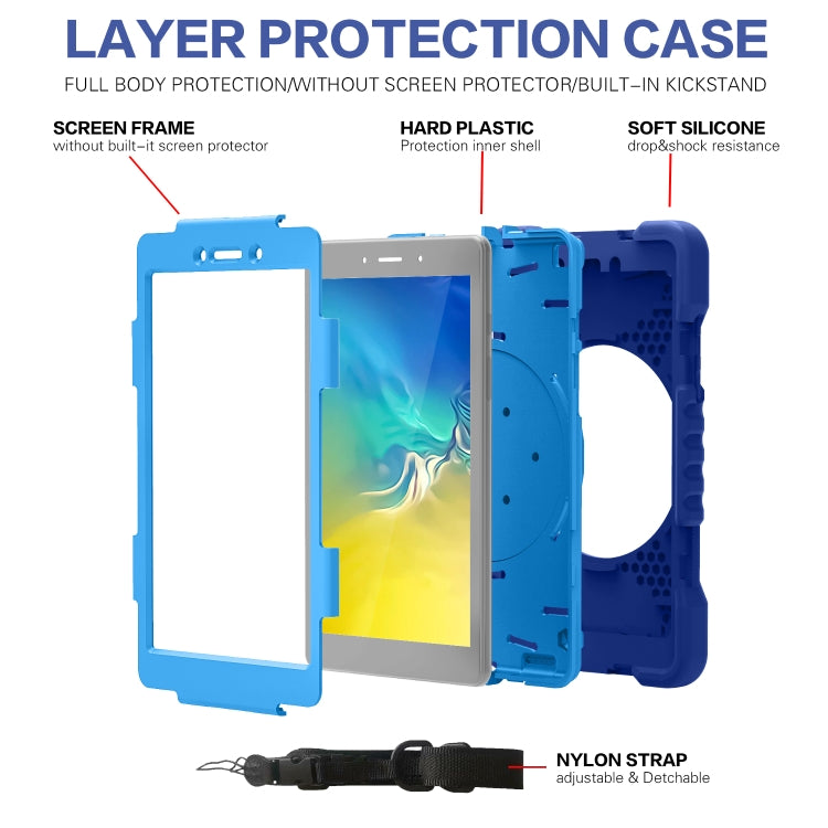 For Samsugn Galaxy Tab A 8.0 (2019) T290/T295 PC + Silicone Shockproof Combination Case with 360 Degree Rotating Holder & Handle & Shoulder Strap