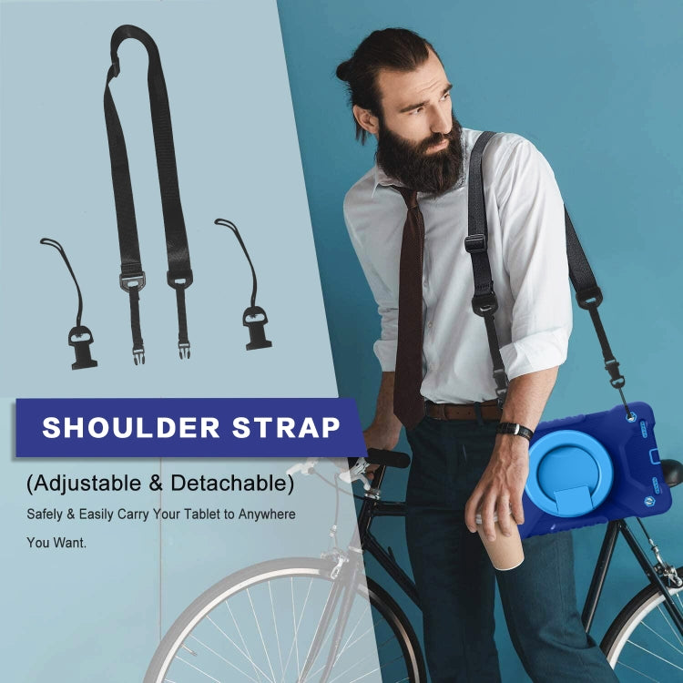 For Samsugn Galaxy Tab A 8.0 (2019) T290/T295 PC + Silicone Shockproof Combination Case with 360 Degree Rotating Holder & Handle & Shoulder Strap