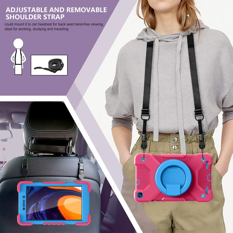 For Samsugn Galaxy Tab A 8.0 (2019) T290/T295 PC + Silicone Shockproof Combination Case with 360 Degree Rotating Holder & Handle & Shoulder Strap