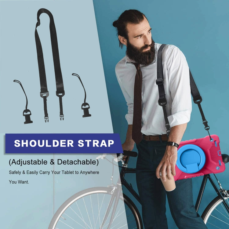 For Samsugn Galaxy Tab A 8.0 (2019) T290/T295 PC + Silicone Shockproof Combination Case with 360 Degree Rotating Holder & Handle & Shoulder Strap