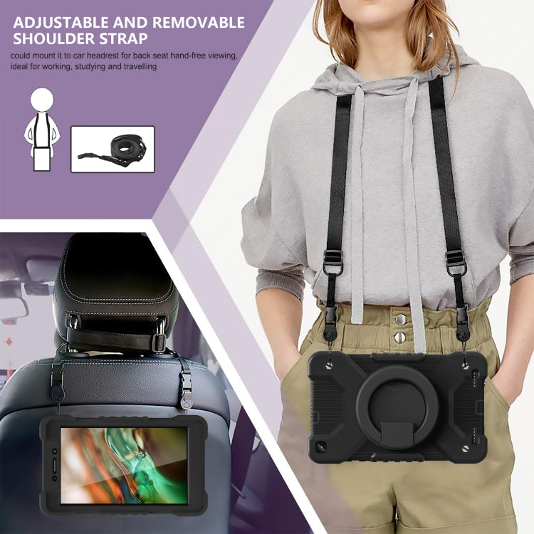 For Samsugn Galaxy Tab A 8.0 (2019) T290/T295 PC + Silicone Shockproof Combination Case with 360 Degree Rotating Holder & Handle & Shoulder Strap