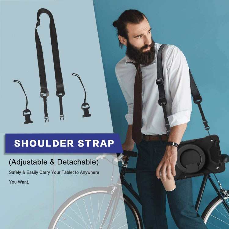 For Samsugn Galaxy Tab A 8.0 (2019) T290/T295 PC + Silicone Shockproof Combination Case with 360 Degree Rotating Holder & Handle & Shoulder Strap