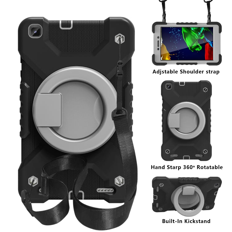 For Samsugn Galaxy Tab A 8.0 (2019) T290/T295 PC + Silicone Shockproof Combination Case with 360 Degree Rotating Holder & Handle & Shoulder Strap