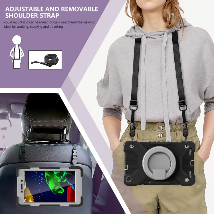 For Samsugn Galaxy Tab A 8.0 (2019) T290/T295 PC + Silicone Shockproof Combination Case with 360 Degree Rotating Holder & Handle & Shoulder Strap