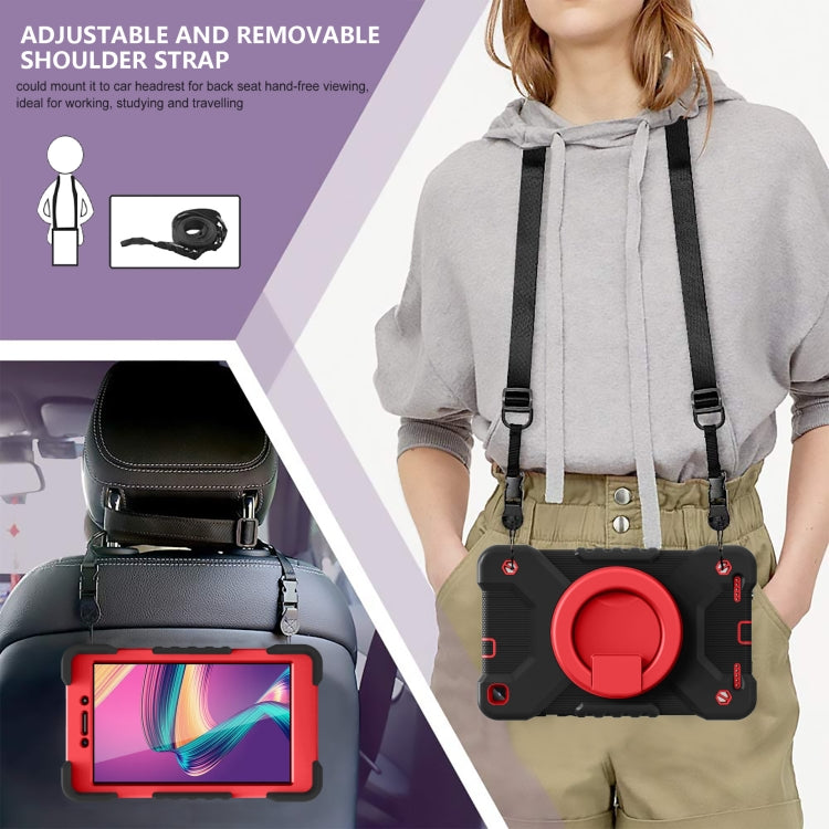 For Samsugn Galaxy Tab A 8.0 (2019) T290/T295 PC + Silicone Shockproof Combination Case with 360 Degree Rotating Holder & Handle & Shoulder Strap