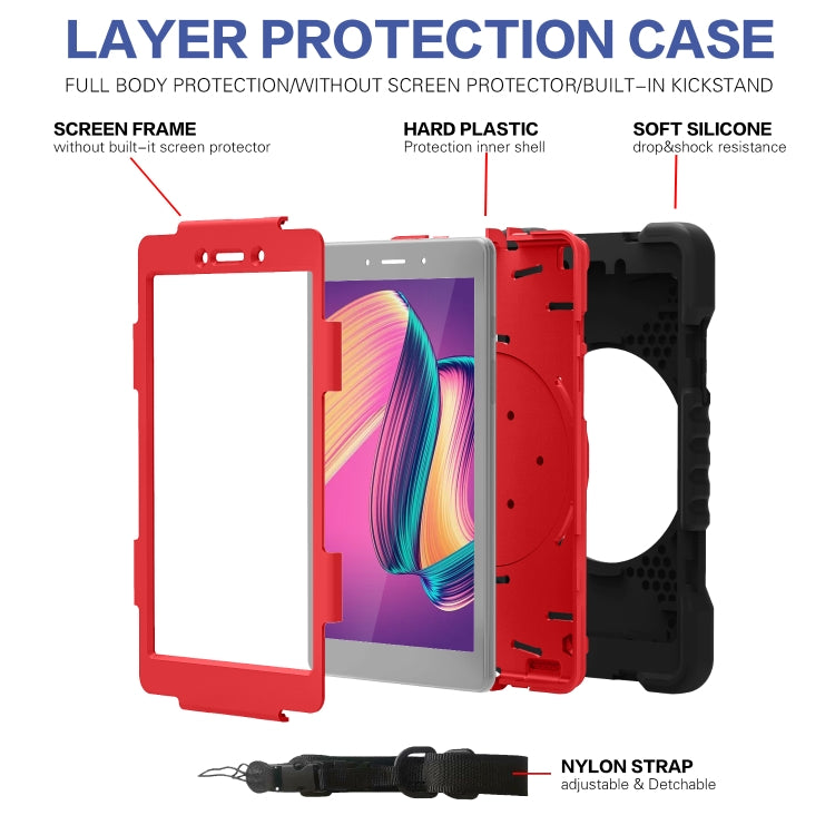 For Samsugn Galaxy Tab A 8.0 (2019) T290/T295 PC + Silicone Shockproof Combination Case with 360 Degree Rotating Holder & Handle & Shoulder Strap