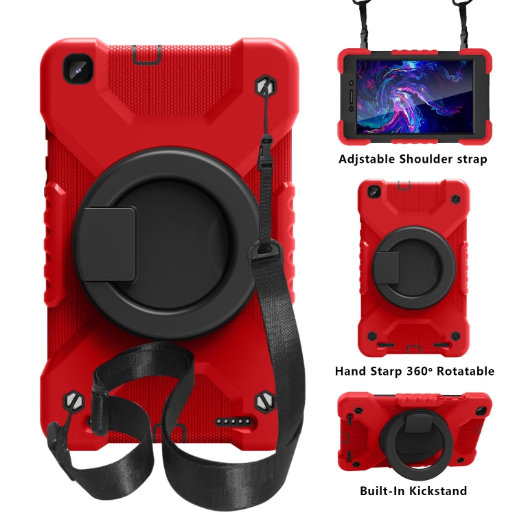 For Samsugn Galaxy Tab A 8.0 (2019) T290/T295 PC + Silicone Shockproof Combination Case with 360 Degree Rotating Holder & Handle & Shoulder Strap