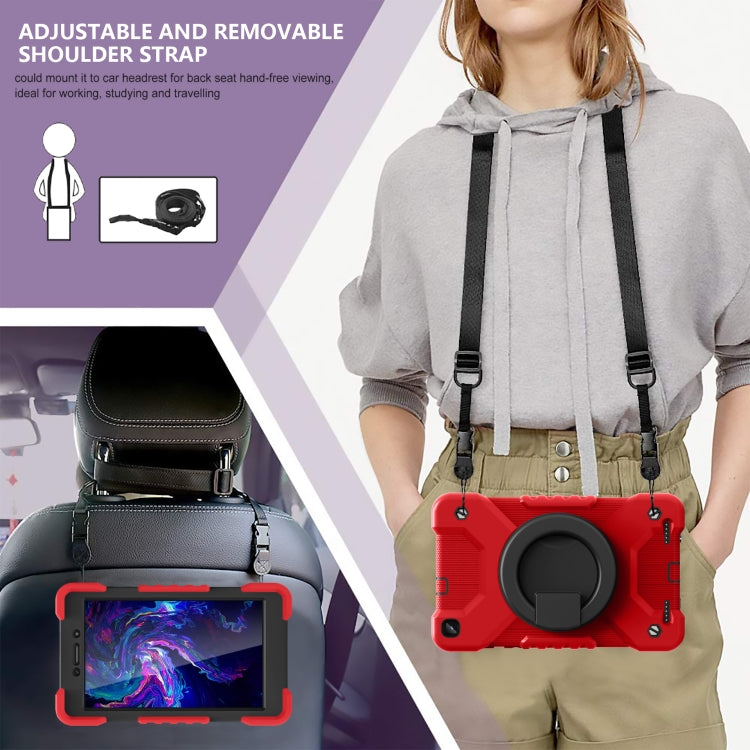 For Samsugn Galaxy Tab A 8.0 (2019) T290/T295 PC + Silicone Shockproof Combination Case with 360 Degree Rotating Holder & Handle & Shoulder Strap