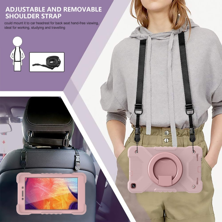 For Samsugn Galaxy Tab A 8.0 (2019) T290/T295 PC + Silicone Shockproof Combination Case with 360 Degree Rotating Holder & Handle & Shoulder Strap