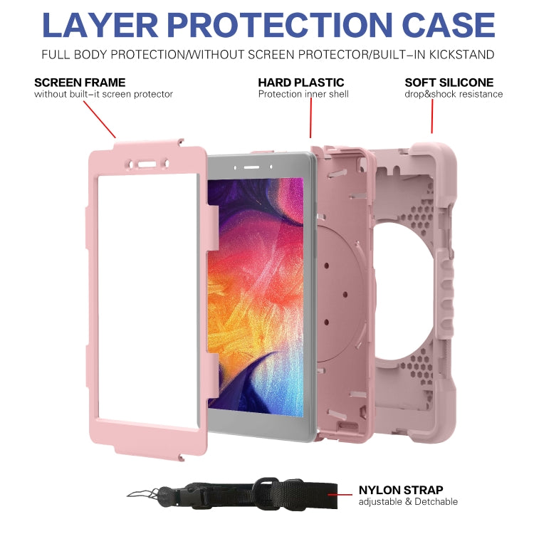 For Samsugn Galaxy Tab A 8.0 (2019) T290/T295 PC + Silicone Shockproof Combination Case with 360 Degree Rotating Holder & Handle & Shoulder Strap