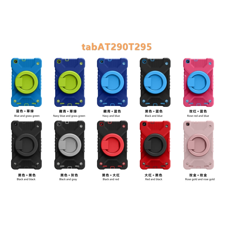 For Samsugn Galaxy Tab A 8.0 (2019) T290/T295 PC + Silicone Shockproof Combination Case with 360 Degree Rotating Holder & Handle & Shoulder Strap