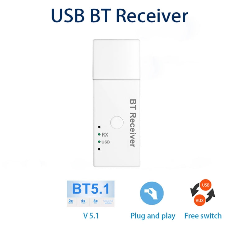 JD-E6 USB Bluetooth 5.1 Audio Receiver Car MP3 Player Dual Output AUX Audio Line Bluetooth Adapter