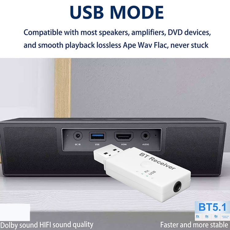 JD-E6 USB Bluetooth 5.1 Audio Receiver Car MP3 Player Dual Output AUX Audio Line Bluetooth Adapter