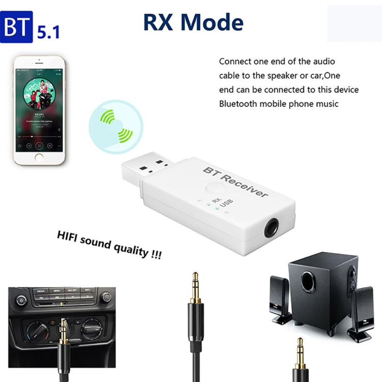 JD-E6 USB Bluetooth 5.1 Audio Receiver Car MP3 Player Dual Output AUX Audio Line Bluetooth Adapter