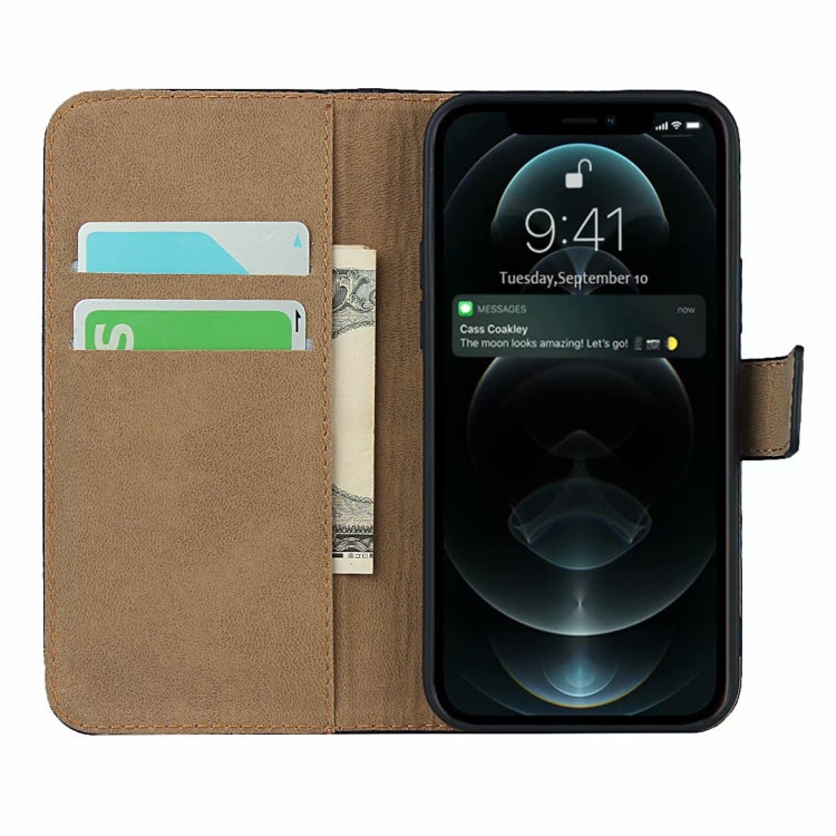 For iPhone 12 Pro Max Plain Texture Cowhide Leather Horizontal Flip Case with Magnetic Clasp & Holder & Card Slots & Wallet