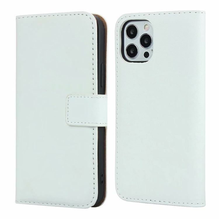 For iPhone 12 / 12 Pro Plain Texture Cowhide Leather Horizontal Flip Case with Magnetic Clasp & Holder & Card Slots & Wallet