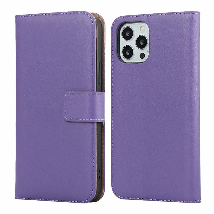 For iPhone 12 / 12 Pro Plain Texture Cowhide Leather Horizontal Flip Case with Magnetic Clasp & Holder & Card Slots & Wallet