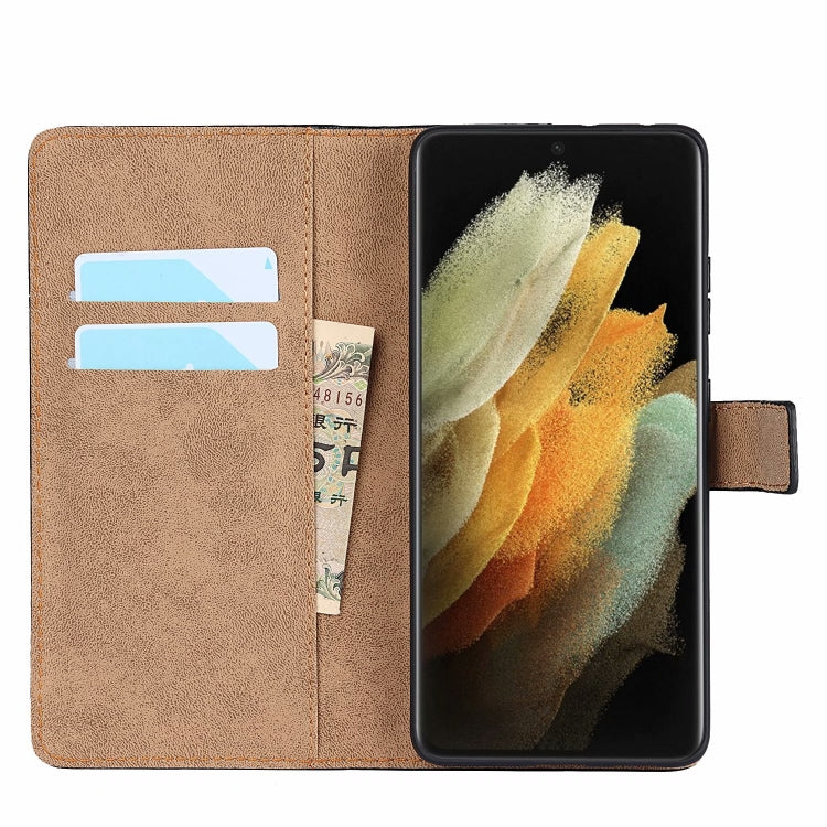 Plain Texture Cowhide Leather Horizontal Flip Case with Magnetic Clasp & Holder & Card Slots & Wallet For Samsung Galaxy S21 Ultra 5G(Black)