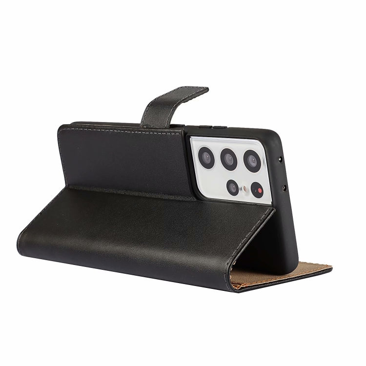 Plain Texture Cowhide Leather Horizontal Flip Case with Magnetic Clasp & Holder & Card Slots & Wallet For Samsung Galaxy S21 Ultra 5G(Black)