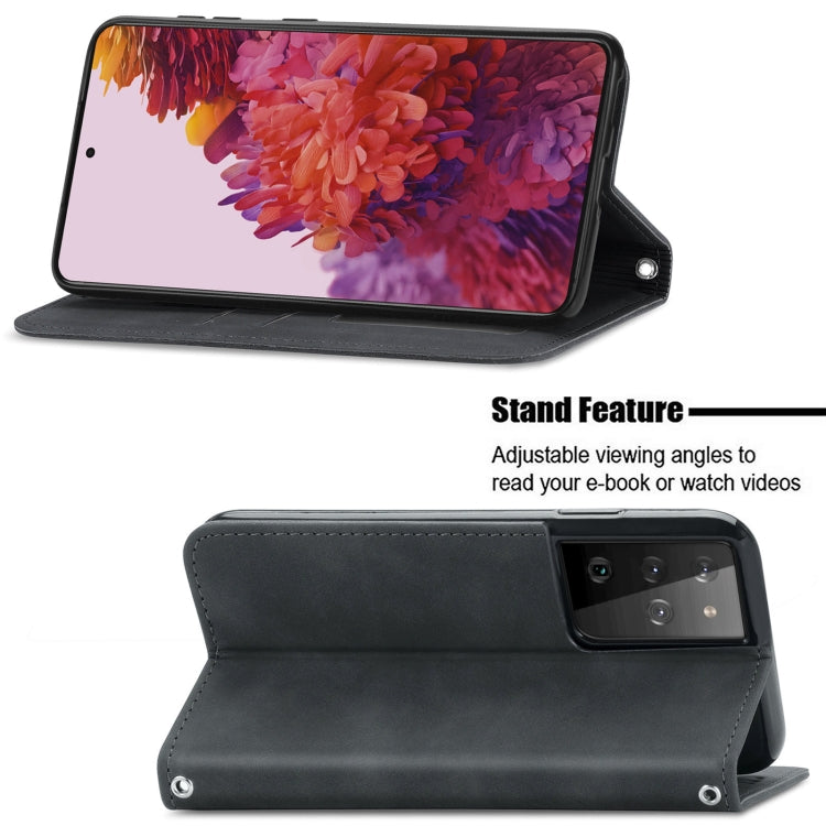 For Samsung Galaxy S21 Ultra Retro Skin Feel Business Magnetic Horizontal Flip Leather Case with Holder & Card Slots & Wallet & Photo Frame