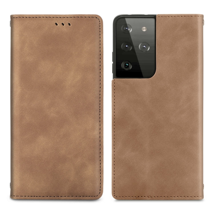 For Samsung Galaxy S21 Ultra Retro Skin Feel Business Magnetic Horizontal Flip Leather Case with Holder & Card Slots & Wallet & Photo Frame