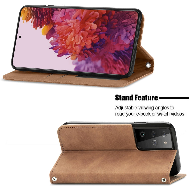 For Samsung Galaxy S21 Ultra Retro Skin Feel Business Magnetic Horizontal Flip Leather Case with Holder & Card Slots & Wallet & Photo Frame