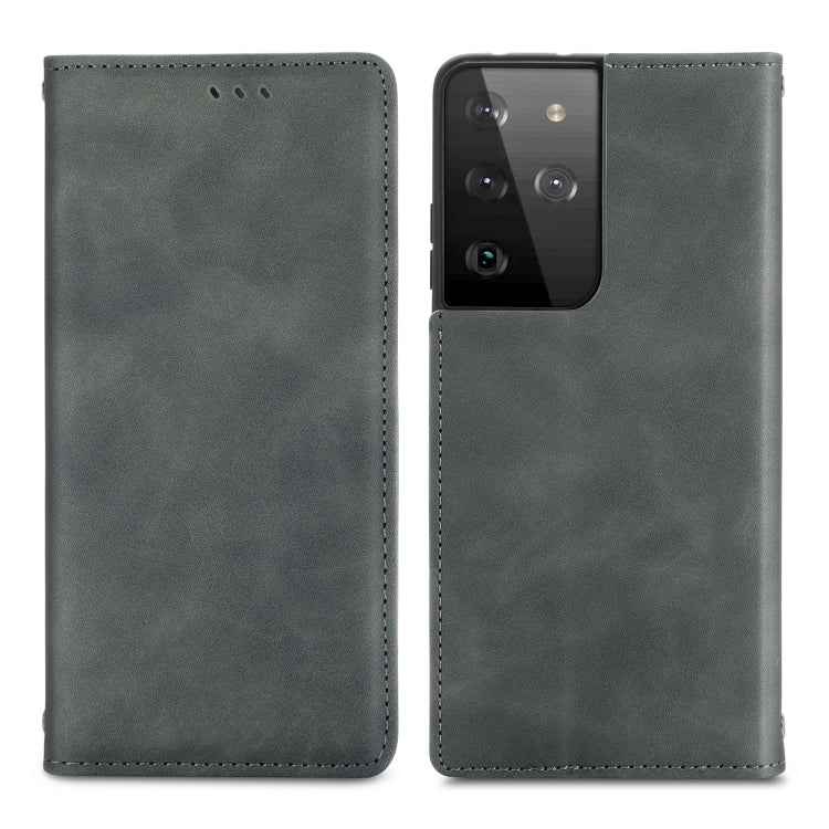 For Samsung Galaxy S21 Ultra Retro Skin Feel Business Magnetic Horizontal Flip Leather Case with Holder & Card Slots & Wallet & Photo Frame