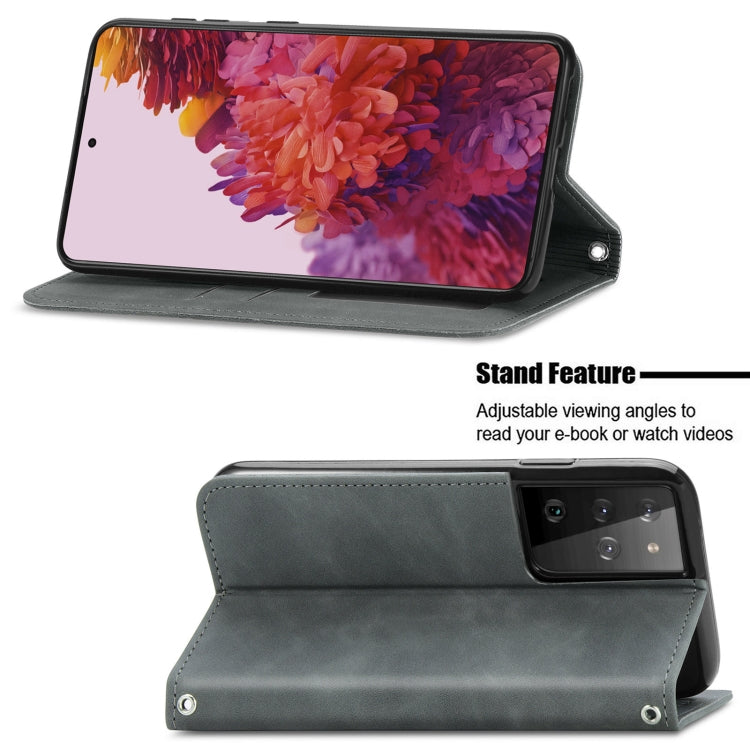 For Samsung Galaxy S21 Ultra Retro Skin Feel Business Magnetic Horizontal Flip Leather Case with Holder & Card Slots & Wallet & Photo Frame