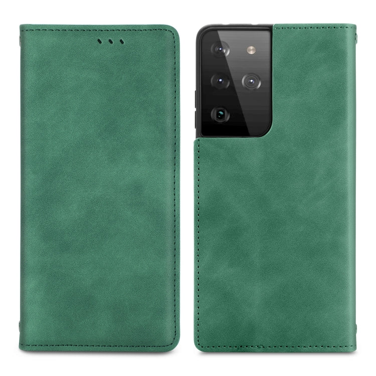 For Samsung Galaxy S21 Ultra Retro Skin Feel Business Magnetic Horizontal Flip Leather Case with Holder & Card Slots & Wallet & Photo Frame