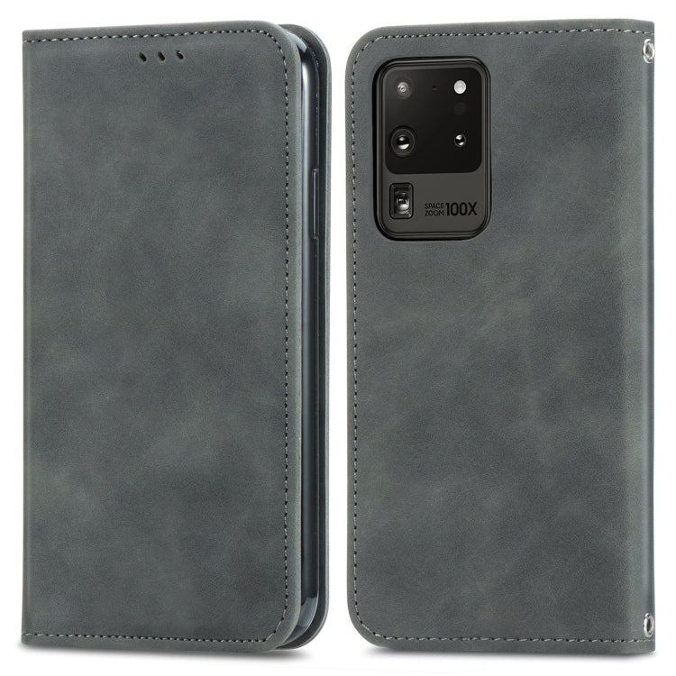 For Samsung Galaxy S20 Ultra Retro Skin Feel Business Magnetic Horizontal Flip Leather Case with Holder & Card Slots & Wallet & Photo Frame
