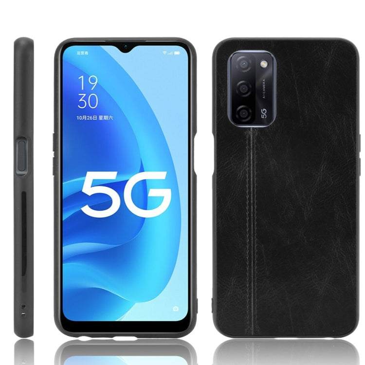 For OPPO A55 5G Shockproof Sewing Cow Pattern Skin PC + PU + TPU Case