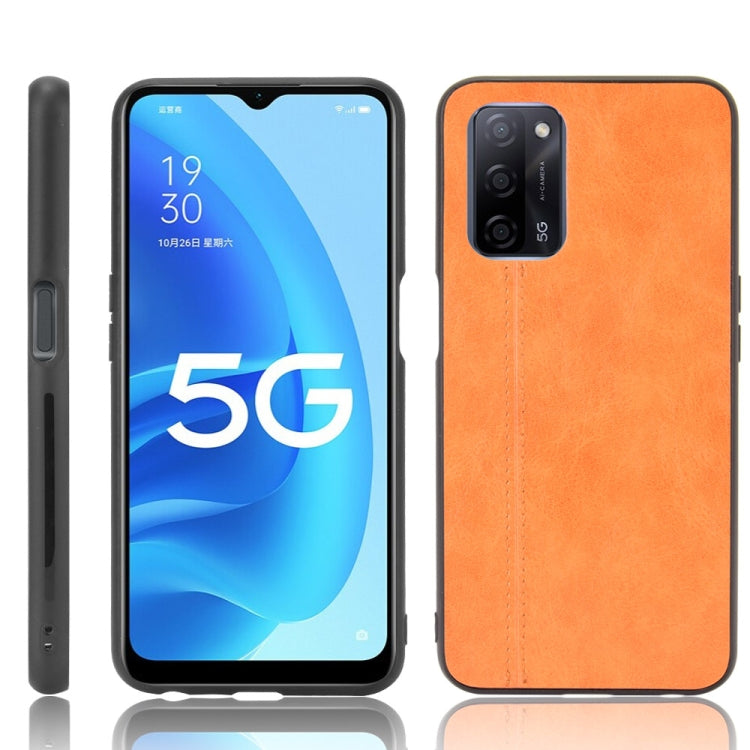 For OPPO A55 5G Shockproof Sewing Cow Pattern Skin PC + PU + TPU Case