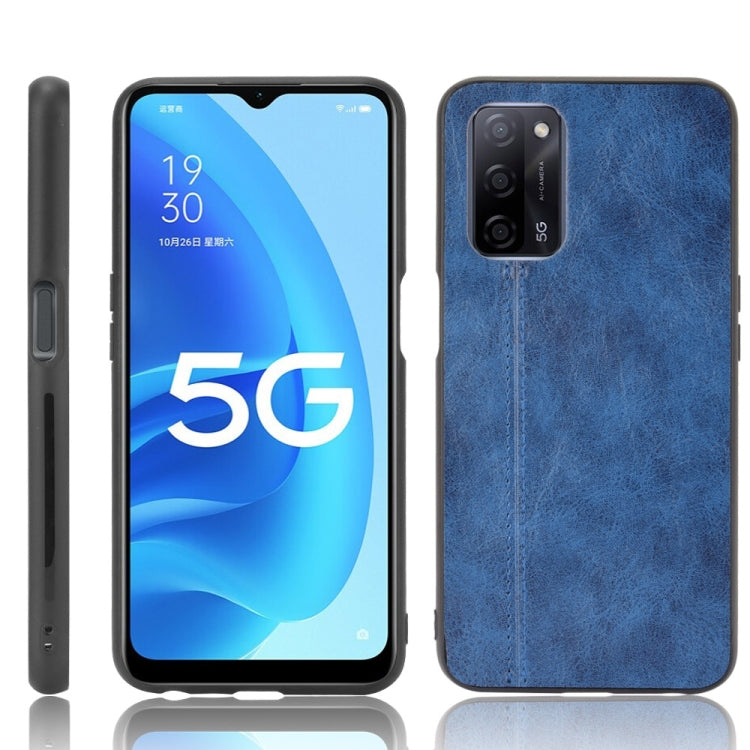 For OPPO A55 5G Shockproof Sewing Cow Pattern Skin PC + PU + TPU Case